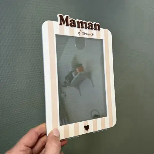 Les Petits Marmots | Cadre photo rayures beige - Maman d'amour