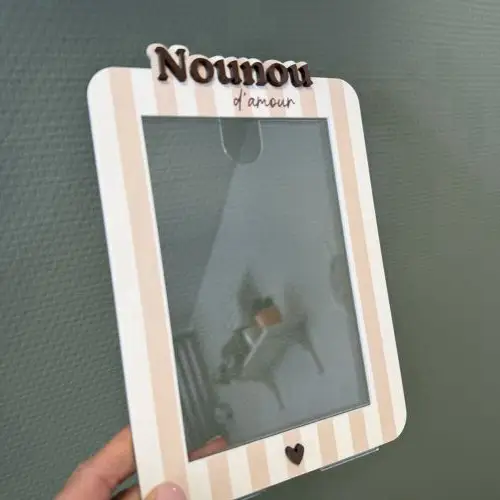 Les Petits Marmots | Cadre photo rayures beige - Nounou d'amour