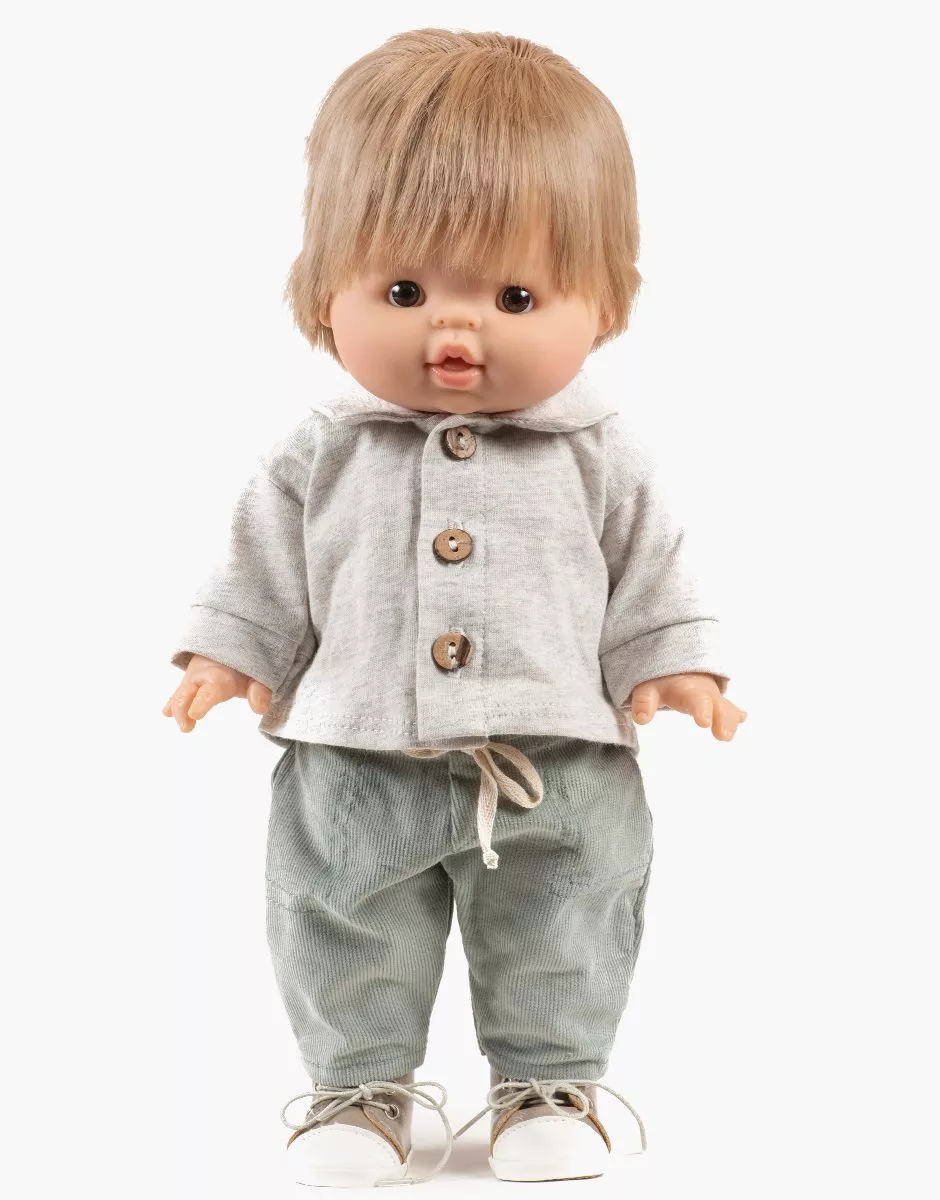 Les Petits Marmots | Gordis - Ensemble Samy top en jersey chiné écru et pantalon en milleraies vert sauge