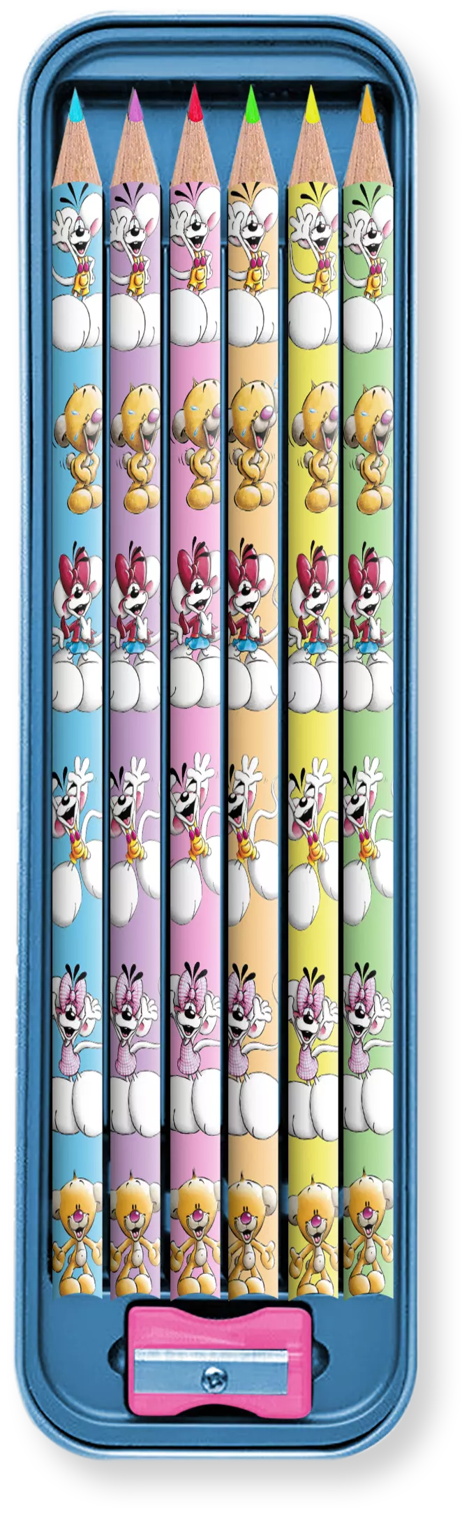 Les Petits Marmots | Plumier métal 6 crayons de couleurs - Diddl