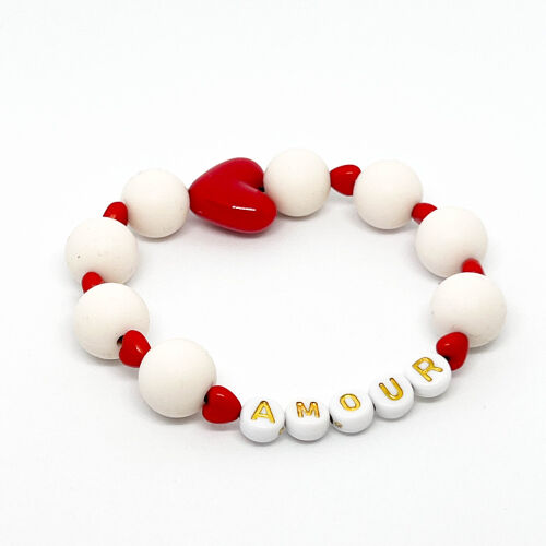 Les Petits Marmots | Bracelet coeurs rouge et boules blanches - Amour