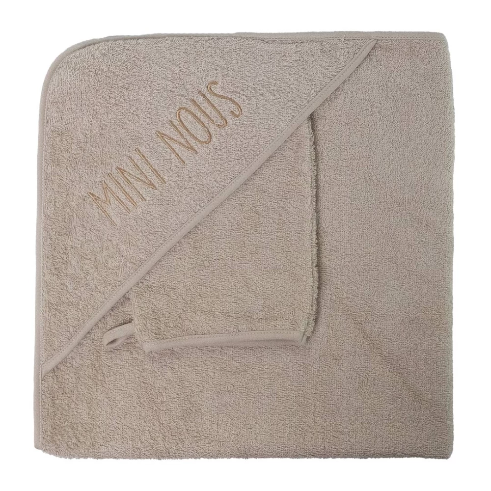 Les Petits Marmots | Cape de bain 70x70cm et gant - Beige