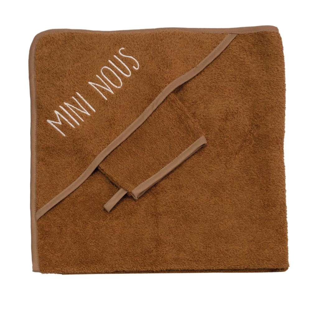 Les Petits Marmots | Cape de bain 70x70cm et gant - Marron foncé