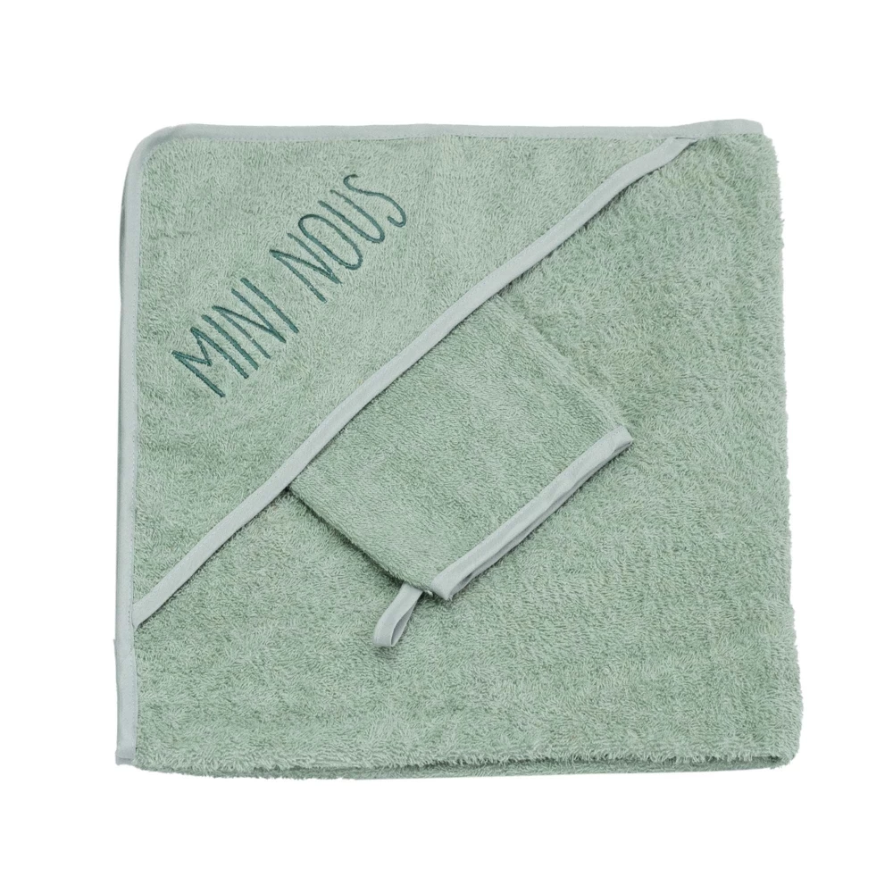 Les Petits Marmots | Cape de bain 70x70cm et gant - Vert