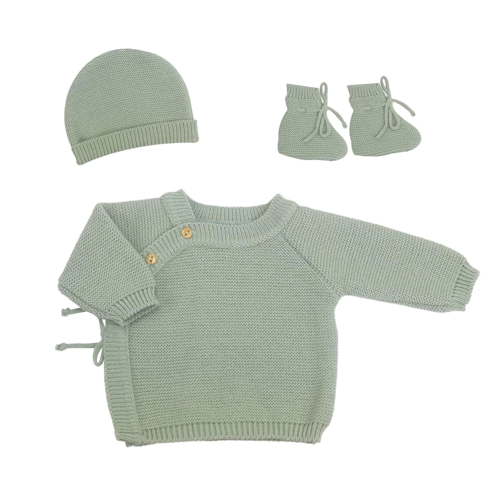 Les Petits Marmots | Ensemble de naissance en maille - Olive