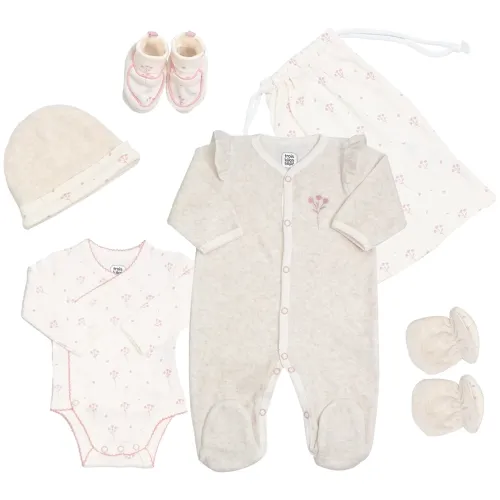 Les Petits Marmots | Kit de naissance 6 pièces 1mois - Gris/Fleurs