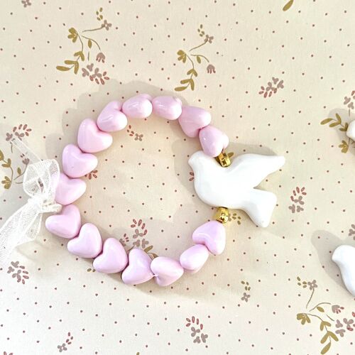 Les Petits Marmots | Bracelet enfant - Coeurs & colombe rose