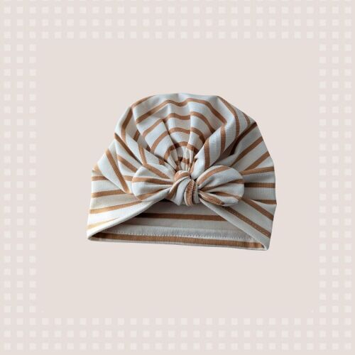 Les Petits Marmots | Turban en jersey - Ecru caramel marinière