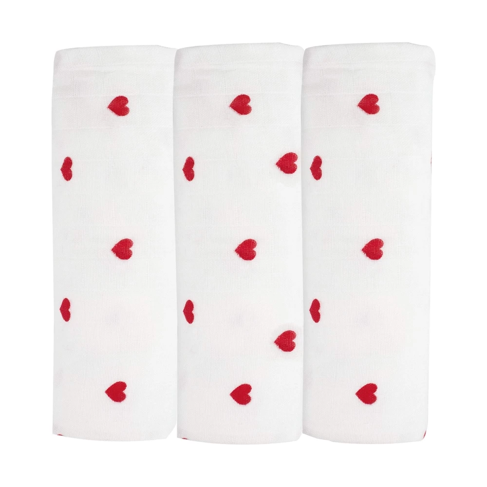 Les Petits Marmots | Set de 3 langes - Coeurs rouges
