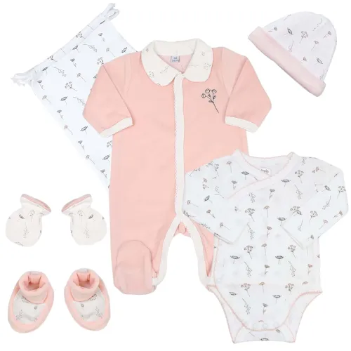 Les Petits Marmots | Kit de naissance 6 pièces 1mois - Rose/fFleurs