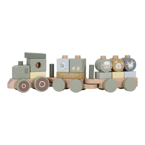 Les Petits Marmots | Train à blocs en bois FSC, tracteur - Little Farm	