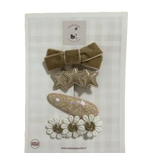 Les Petits Marmots | 4 barrettes - Barrette velours beige paillette