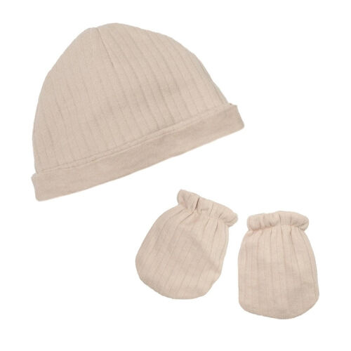 Les Petits Marmots | Set de naissance - Bonnet et moufles beige