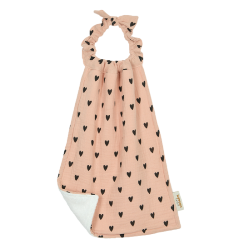 Les Petits Marmots | Serviette de cantine éponge - Rose coeurs noirs