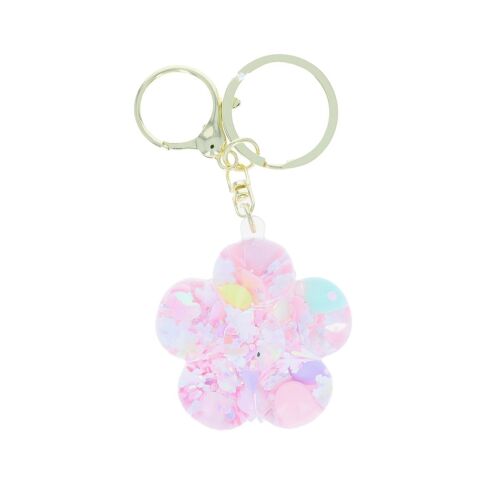 Les Petits Marmots | Porte-clés fleurs à paillettes liquide rose