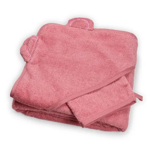 Les Petits Marmots | Grande cape de bain + gant 100x100 - Framboise