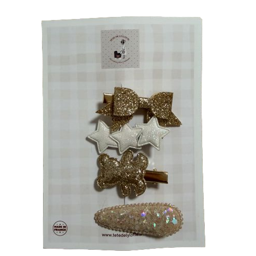 Les Petits Marmots | 4 barrettes - Ourson paillette