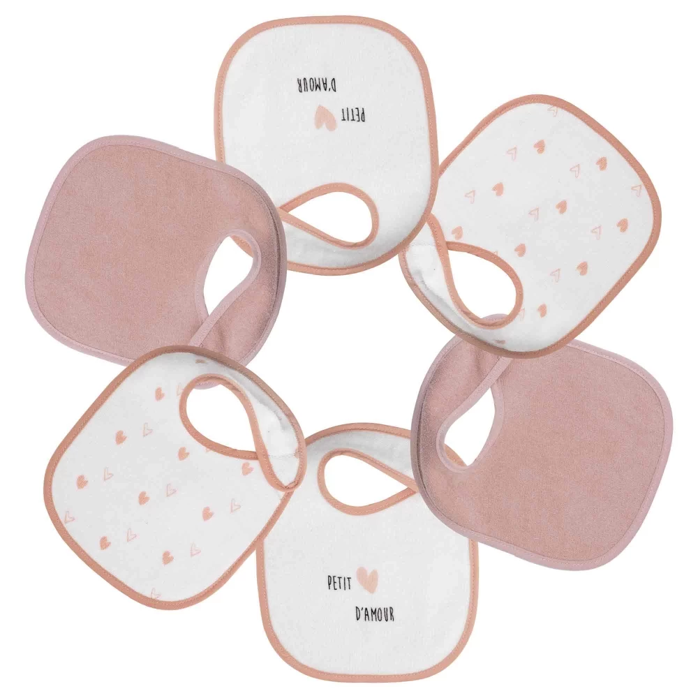 Les Petits Marmots | Set de 6 bavoirs naissance - Petits coeurs 