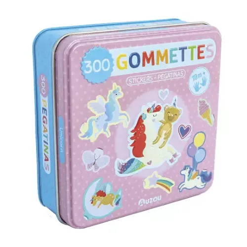 Les Petits Marmots | Boîte en métal de 300 gommettes - Les licornes