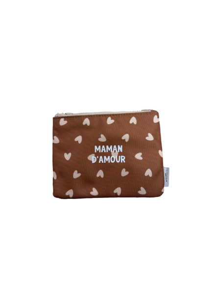 Les Petits Marmots | Pochette/porte monnaie - Marron coeur beige