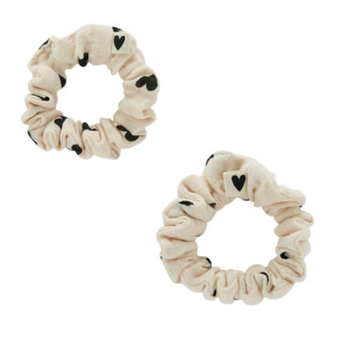 Les Petits Marmots | Lot de 2 Mini chouchous - Gaze écru coeur noir