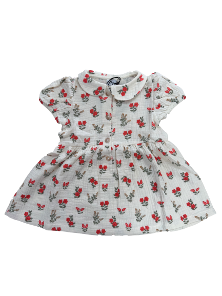 Les Petits Marmots | Robe rétro manches courtes col claudine en gaze de coton - Fleurs
