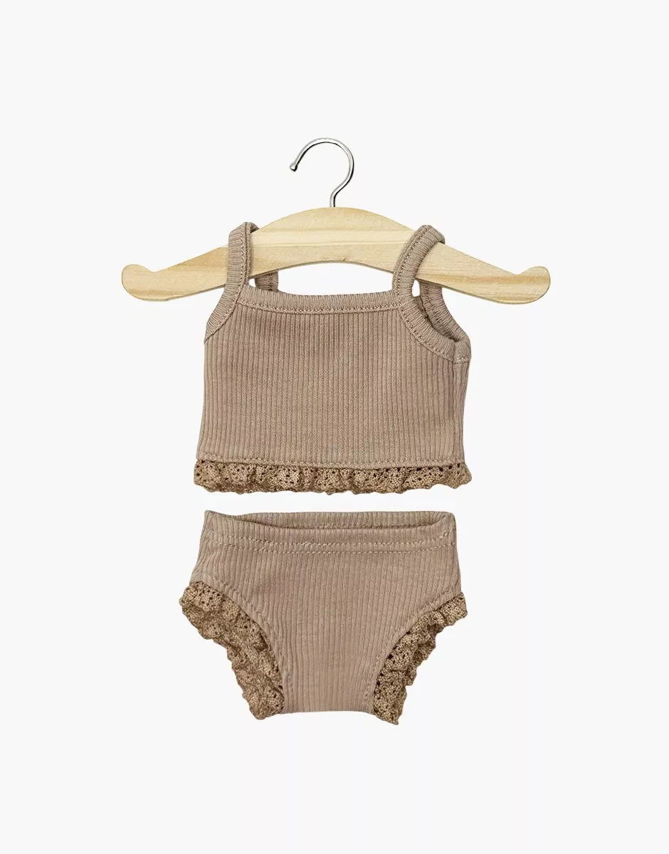 Les Petits Marmots | Gordis - Dessous fille en maille côtelée moka et sa dentelle