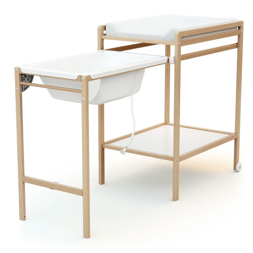 Les Petits Marmots | Table à langer avec baignoire - Bois et blanc