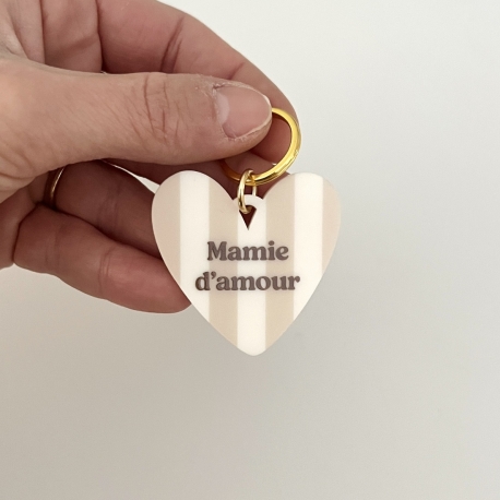 Les Petits Marmots | Porte-clés rayures beige - Mamie d'amour