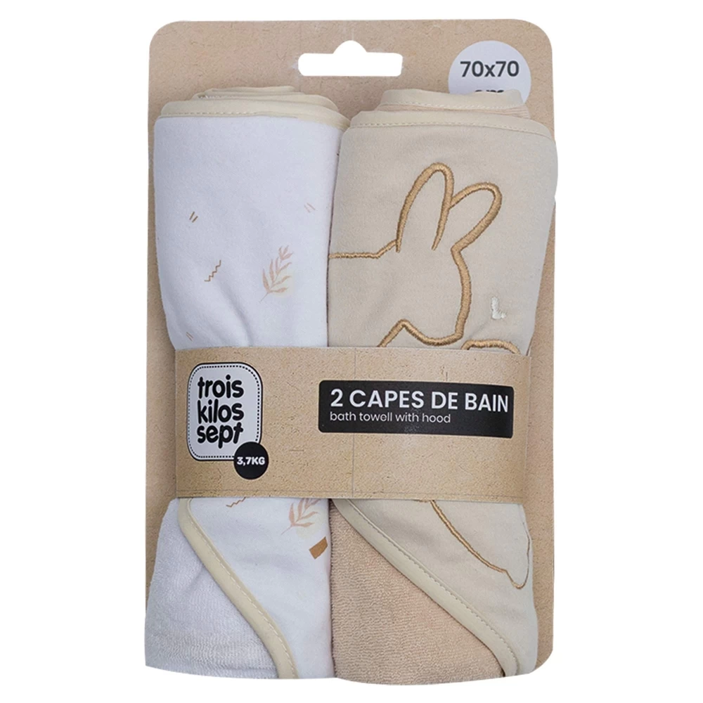Les Petits Marmots | Set de 2 capes de bain 70x70 - Lapin
