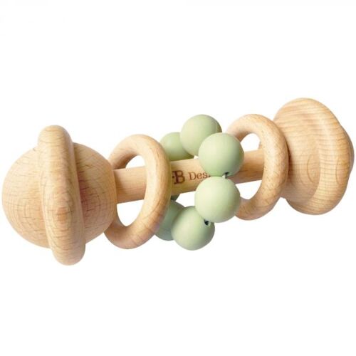 Les Petits Marmots | Hochet rétro en bois et silicone - Sauge
