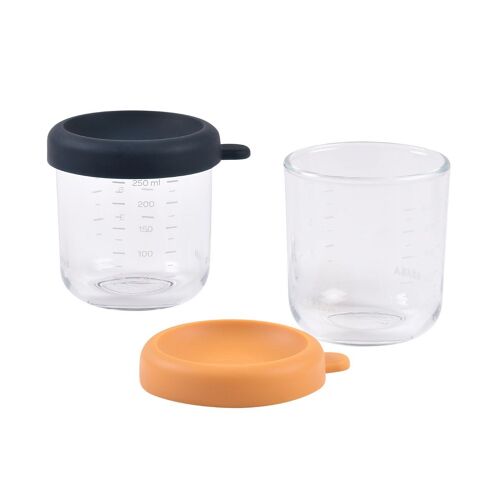 Les Petits Marmots | Set de 2 pots en verre 250 ml - Bleu/Moutarde