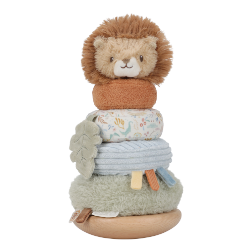 Les Petits Marmots | Lion à empiler doudou et bois - Safari friends