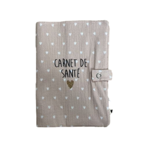 Les Petits Marmots | Protège carnet de santé "Carnet de santé" - Beige petits coeurs