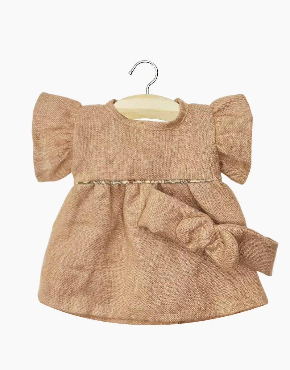 Les Petits Marmots | Gordis - Robe Daisy et son headband à noeud rond en lin lavé noisette