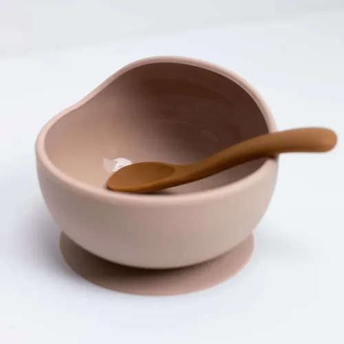 Les Petits Marmots | Coffret repas en silicone - Bol et cuillère marron