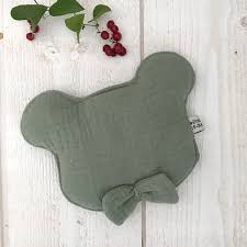 Les Petits Marmots | Bouillotte - Ours gaze de coton vert de gris 