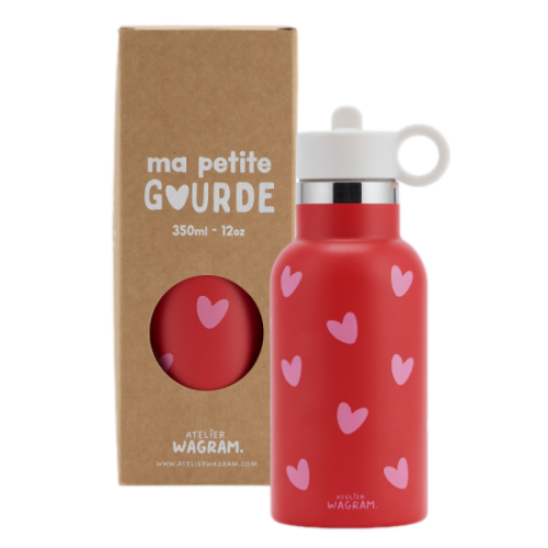 Les Petits Marmots | Gourde acier inoxydable - Rouge coeurs rose