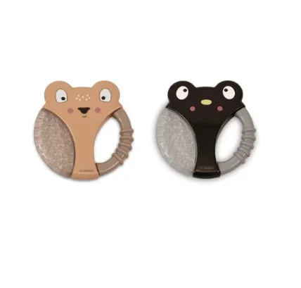 Les Petits Marmots | Set 2 anneaux de dentition rafraîchissants - Grenouille beige et noire