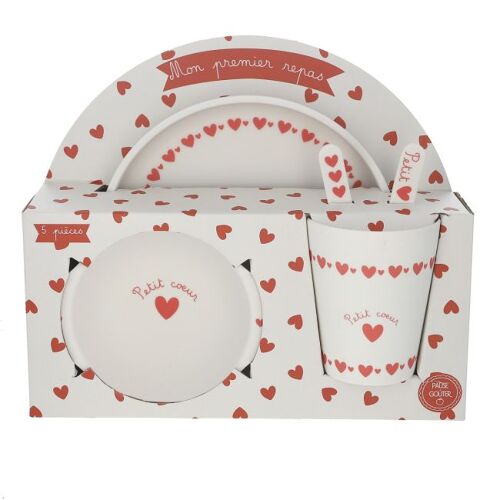 Les Petits Marmots | Coffret repas en mélamine - Petit coeur rouge