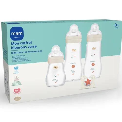 Les Petits Marmots | Coffret biberons naissance verre - Mam