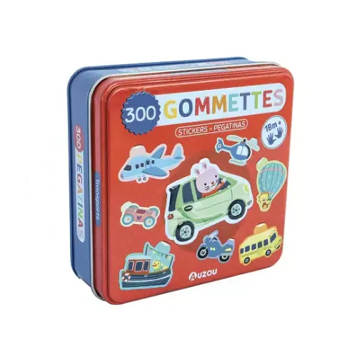 Les Petits Marmots | Boîte en métal de 300 gommettes - Les transports