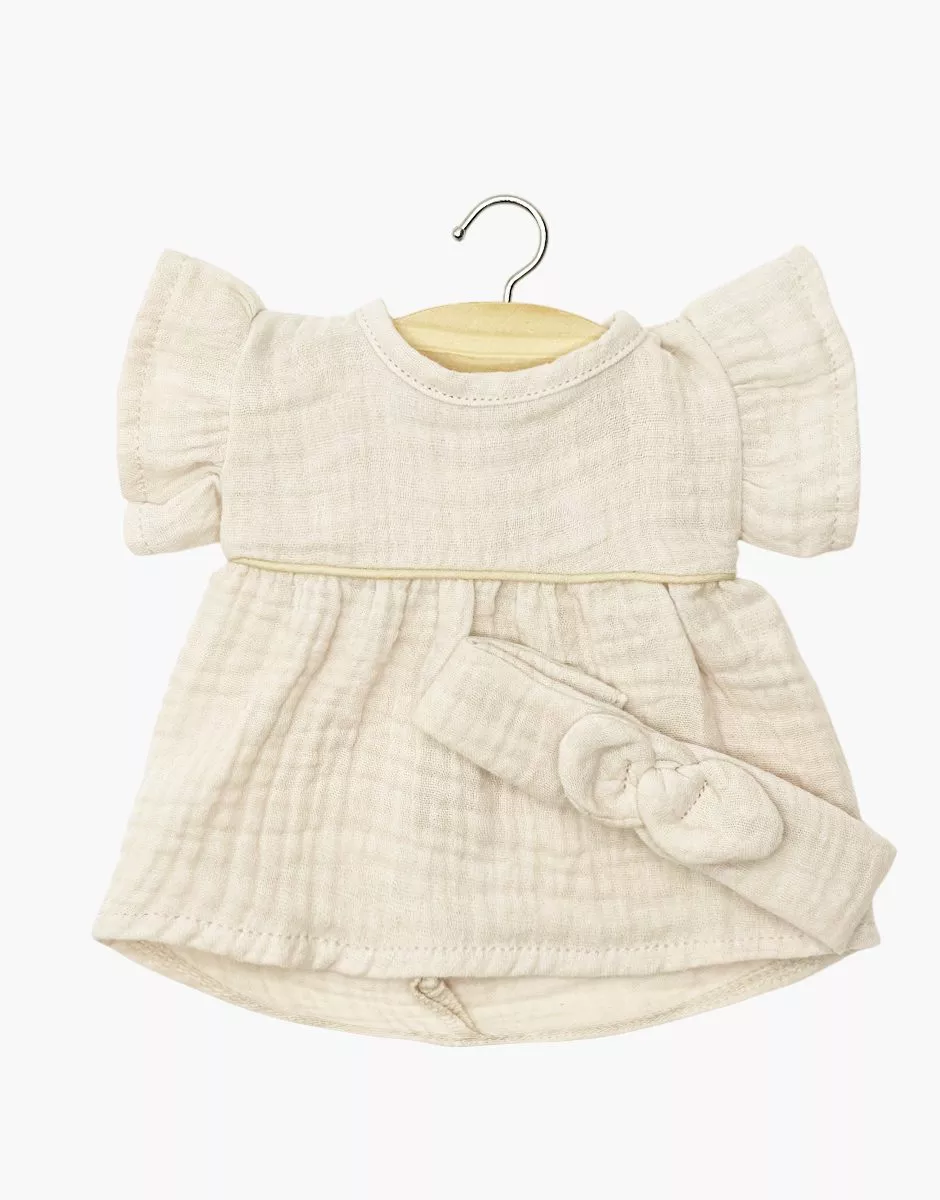 Les Petits Marmots | Gordis - Robe Daisy et son headband à noeud rond en gaze de coton mastic