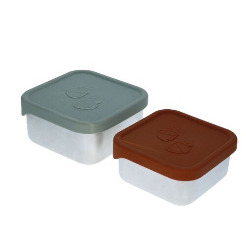 Les Petits Marmots | Set de 2 boîtes à goûter en métal - Noisette