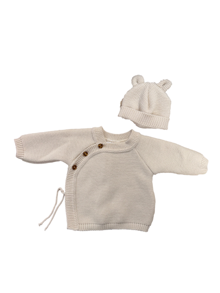 Les Petits Marmots | Ensemble en maille gilet et bonnet - Beige