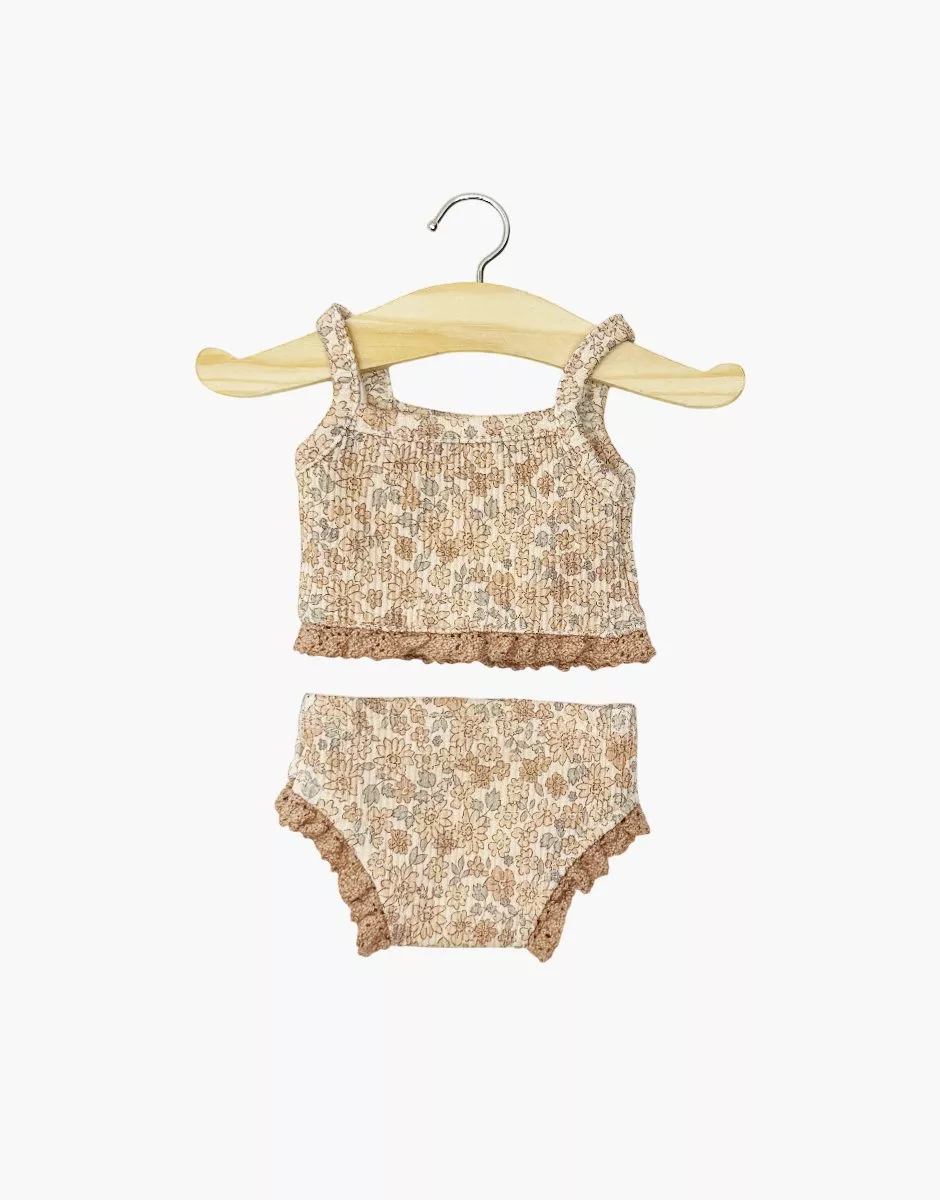Les Petits Marmots | Gordis - Dessous fille en maille côtelée Petites fleurs cacao et sa dentelle