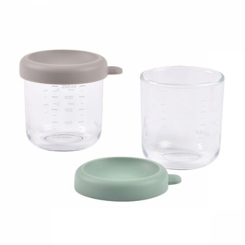 Les Petits Marmots | Set de 2 pots en verre 250 ml - Gris/vert 