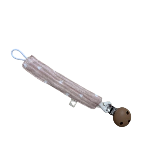 Les Petits Marmots | Attache tétine gaze beige petits coeurs