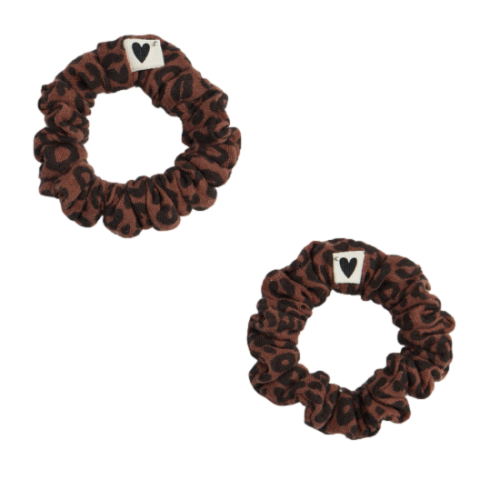 Les Petits Marmots | Lot de 2 Mini chouchous - Gaze léopard marron foncé