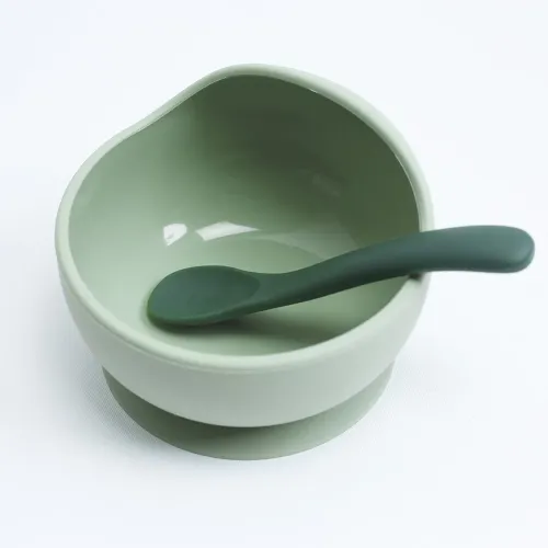 Les Petits Marmots | Coffret repas en silicone - Bol et cuillère sauge